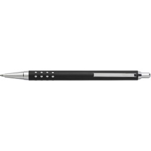 Aluminium ballpen with shiny chromed plastic pusher, black (Metallic pen)