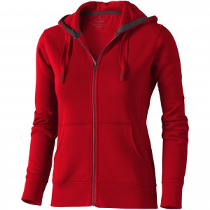 Arora hooded full zip ladies sweater, Red (Pullovers)