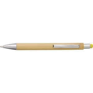 Bamboo and plastic ballpen Claire, yellow (Wooden, bamboo, carton pen)