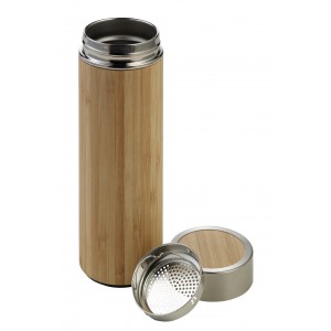 Bamboo and stainless steel double walled bottle Yara, brown (Thermos)