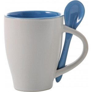 Ceramic mug with spoon Eduardo, light blue