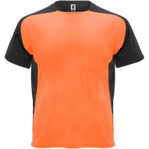 Bugatti short sleeve unisex sports t-shirt, Fluor Orange, Solid black (T-shirt, mixed fiber, synthetic)