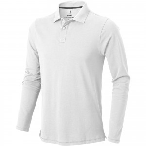 Calgary 180 g/m2 long sleeve men's polo, White