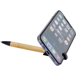 Delfina phone holder pen, Solid black (Wooden, bamboo, carton pen)