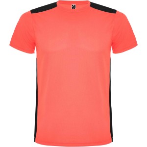 Detroit short sleeve kids sports t-shirt, Fluor Coral, Solid black (T-shirt, mixed fiber, synthetic)