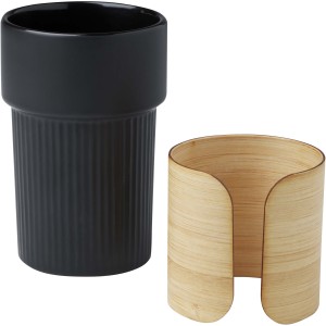 Fika 340 ml tumbler with bamboo sleeve, Solid black (Glasses)