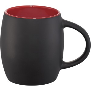 Hearth 400 ml ceramic mug with wooden lid/coaster, solid black,Red (Mugs)