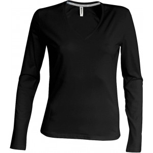 LADIES' LONG-SLEEVED V-NECK T-SHIRT, Black
