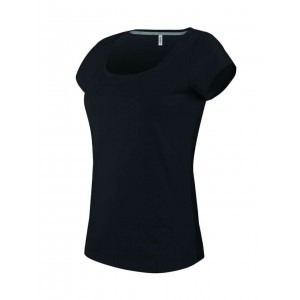 LADIES? BOAT NECK SHORT-SLEEVED T-SHIRT, Black