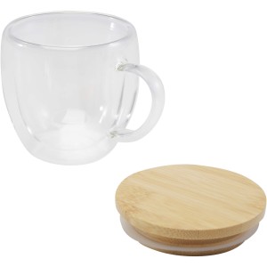 Lenora 250 ml glass cup with bamboo lid, Transparent clear (Mugs)