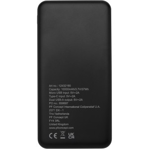 Loop 10.000 mAh recycled plastic power bank, Solid black (Powerbanks)