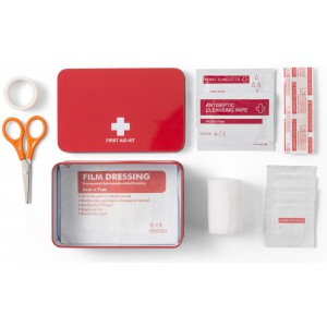 Metal tin first aid kit Hassim, red (Healthcare items)