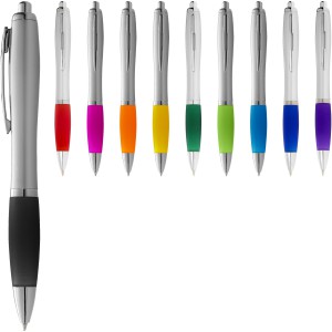 Nash ballpoint pen with coloured grip, Silver,Royal blue (Plastic pen)