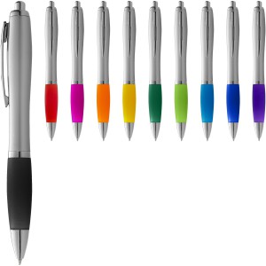 Nash ballpoint pen with silver barrel with coloured grip, Silver,Royal blue (Plastic pen)