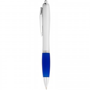 Nash ballpoint pen with silver barrel with coloured grip, Silver,Royal blue (Plastic pen)