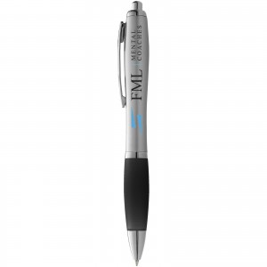 Nash ballpoint pen with silver barrel with coloured grip, Silver, solid black (Plastic pen)