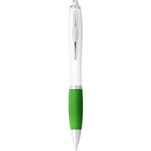 Nash ballpoint pen with white barrel and coloured grip, White,Lime (Plastic pen)