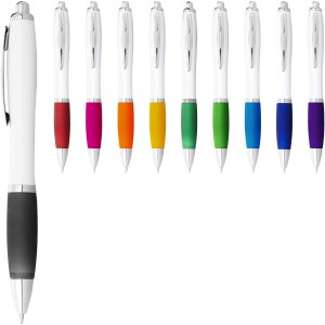 Nash ballpoint pen with white barrel and coloured grip, White,Lime (Plastic pen)