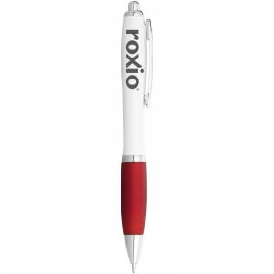 Nash ballpoint pen with white barrel and coloured grip, White,Red (Plastic pen)