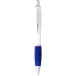 Nash ballpoint pen with white barrel and coloured grip, White,Royal blue (10690000)