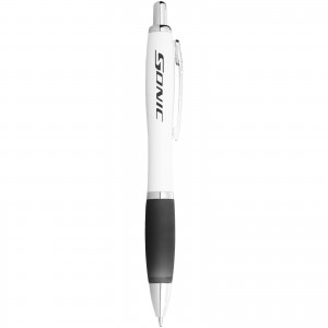 Nash ballpoint pen with white barrel and coloured grip, White, solid black (Plastic pen)