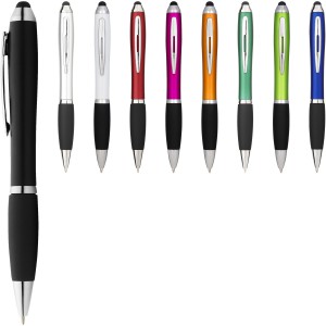 Nash coloured stylus ballpoint pen with black grip, Silver, solid black (Plastic pen)