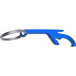 Aluminium key chain with bottle opener and can opener, blue (Keychains)