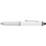Plastic ball pen with stylus and LED, white (5459-02)