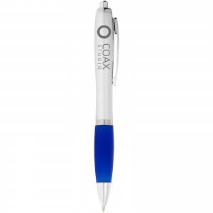 Nash ballpoint pen with coloured grip, Silver,Royal blue (Plastic pen)