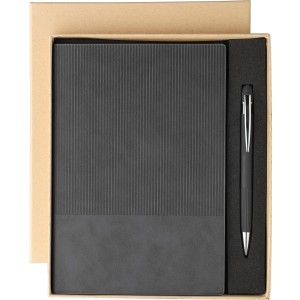 Recycled PU notebook (A5) and ballpen set Tarek, black
