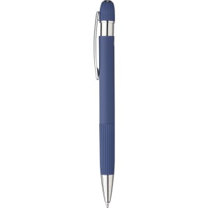 Recycled PU notebook (A5) and ballpen set Tarek, blue (Notebooks)