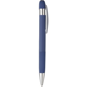 Recycled PU notebook (A5) and ballpen set Tarek, blue (Notebooks)