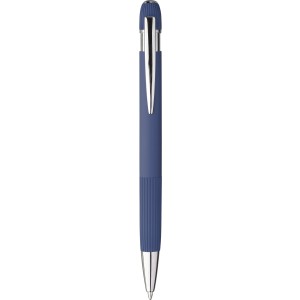 Recycled PU notebook (A5) and ballpen set Tarek, blue (Notebooks)