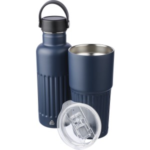 Recycled stainless steel drinking mug (500 ml) Kael, blue (Mugs)