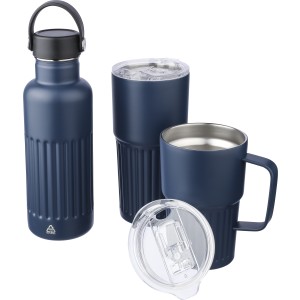 Recycled stainless steel drinking mug (500 ml) Kael, blue (Mugs)