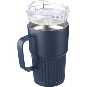 Recycled stainless steel travel mug (450 ml) Calo, blue (Mugs)