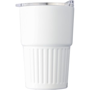 Recycled stainless steel travel mug (450 ml) Calo, white (Mugs)