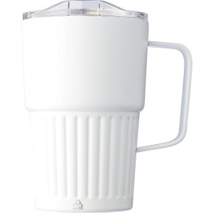 Recycled stainless steel travel mug (450 ml) Calo, white (Mugs)