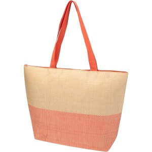 Rhythm straw paper large zipped tote bag 21L, Brick