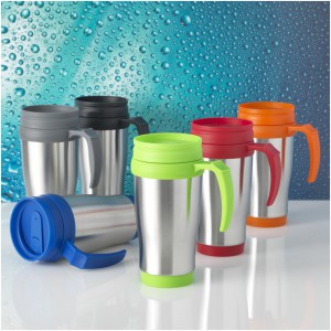 Sanibel 400 ml insulated mug, Silver,Lime green (Mugs)