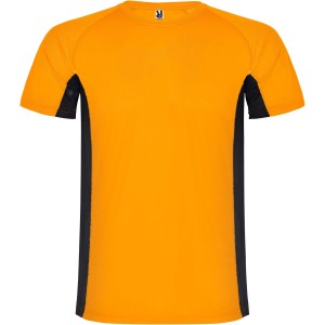 Shanghai short sleeve kids sports t-shirt, Fluor Orange, Solid black (T-shirt, mixed fiber, synthetic)