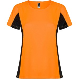 Shanghai short sleeve women's sports t-shirt, Fluor Orange, Black