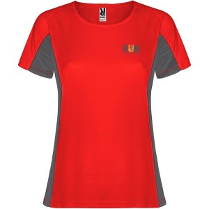 Shanghai short sleeve women's sports t-shirt, Red, Dark Lead (T-shirt, mixed fiber, synthetic)