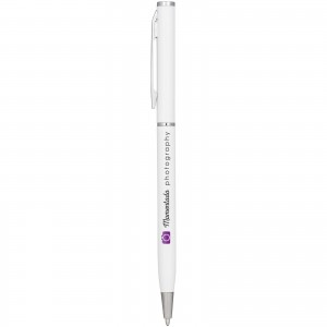 Slim aluminium ballpoint pen, White (Metallic pen)