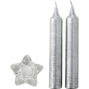 Two glitter candles with glass holder Alexia, silver (Candles)