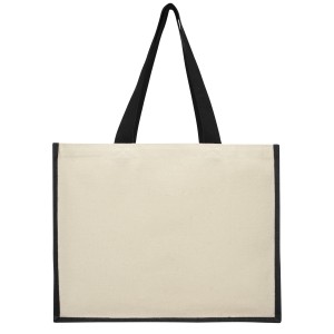 Varai 320 g/m2 canvas and jute shopping tote bag, Solid blac (Shopping bags)