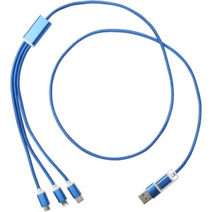 Versatile 5-1 recycled aluminium charging cable, Royal blue (Eletronics cables, adapters)