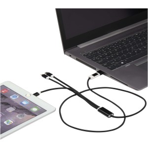 Versatile 5-1 recycled aluminium charging cable, Solid black (Eletronics cables, adapters)