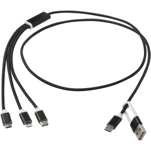 Versatile 5-1 recycled aluminium charging cable, Solid black (Eletronics cables, adapters)