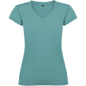 Victoria short sleeve women's v-neck t-shirt, Dusty Blue (T-shirt, 90-100% cotton)